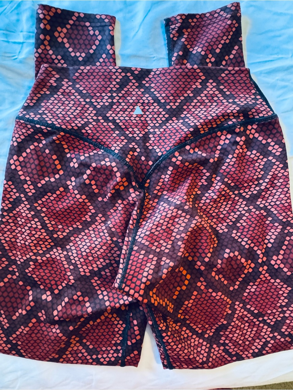 High-Waist Snake Print Athletic Leggings- Red-Orange/Maroon